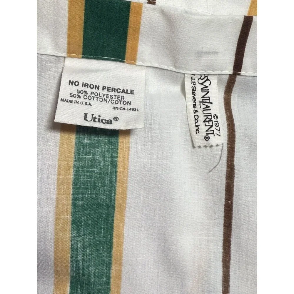 Yves Saint Laurent Queen Flat Sheet YSL Vintage 1977 Green Stripe Regal Bedding